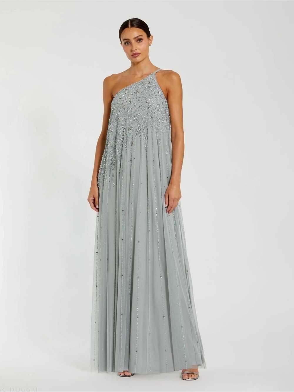 Mac Duggal 9224 Green One Shoulder Embellished Trapeze A Line Gown Size 16 NWT